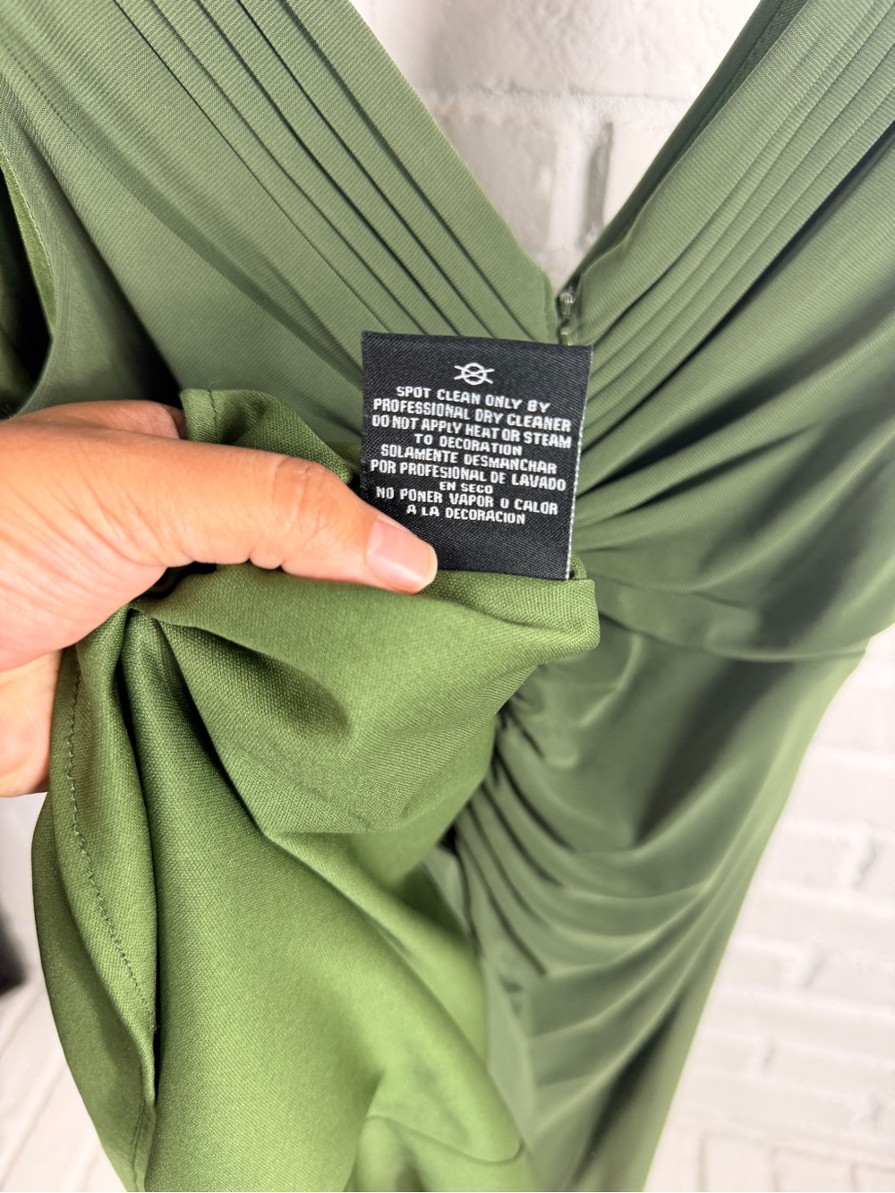 NW Collections Y2K Olive Green Cocktail Dress Size 4 Embellished Ruched - Picture 4 of 7